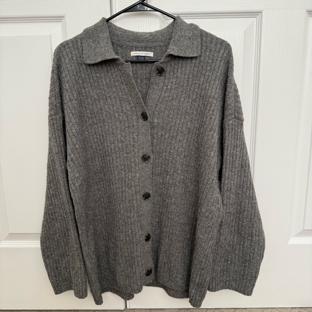 American Eagle Outfitters Charcoal Button-Up Cardigan